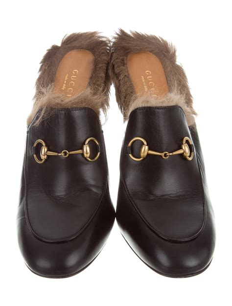 gucci women's princetown leather & lamb fur mules|Gucci princetown leather flat mules.